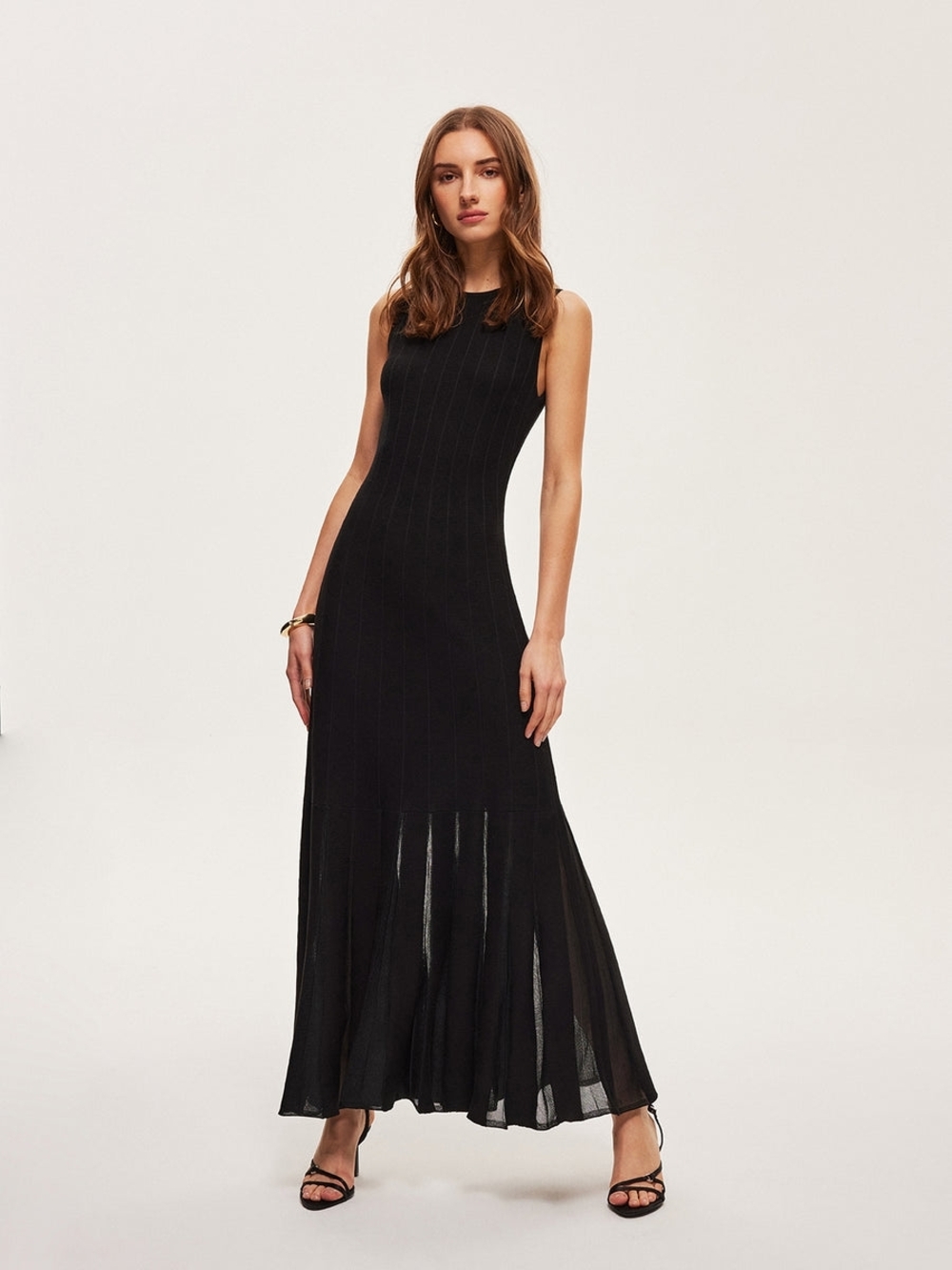 Commense Semi-Sheer Mesh Flared Dress Without Belt Small